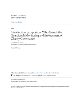 Monitoring and Enforcement of Charity Governance Dana Brakman Reiser Brooklyn Law School, Dana.Brakman@Brooklaw.Edu