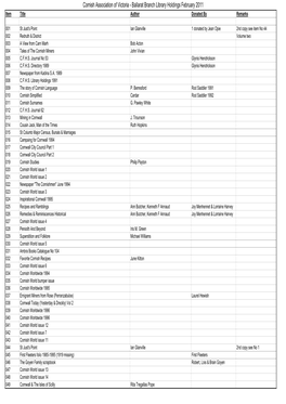 Cornish Association Library Holdings Excel