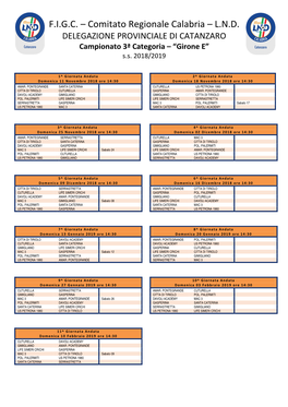 F.I.G.C. – Comitato Regionale Calabria – L.N.D. DELEGAZIONE PROVINCIALE DI CATANZARO Campionato 3ª Categoria – �Girone E� S.S