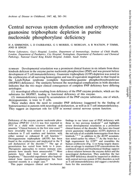 Central Nervous System Dysfunction and Erythrocyte Guanosine Triphosphate Depletion in Purine Nucleoside Phosphorylase Deficiency