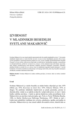 Izvirnost V Mladinskih Besedilih Svetlane Makarovič