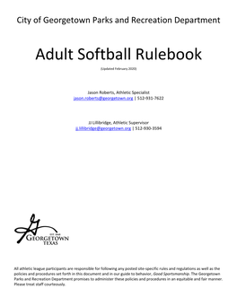 Adult Softball Rulebook (Updated February 2020)