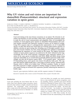 Pomacentridae): Structural and Expression Variation in Opsin Genes