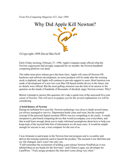 Why Did Apple Kill Newton?