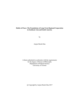 Habits of Peace: the Foundations of Long-Term Regional Cooperation in Southeast Asia and South America