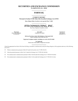 FTI CONSULTING, INC. (Exact Name of Registrant As Specified in Charter)