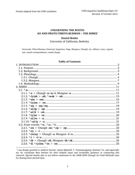 AO and PROTO-TIBETO-BURMAN – the RIMES* Daniel Bruhn University of California, Berkeley