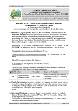 CYNGOR CYMUNED YR YSTOG CHURCHSTOKE COMMUNITY COUNCIL 2 Rowes Terrace, Plough Bank, Montgomery, Powys