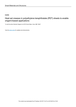 Heat Set Creases in Polyethylene Terephthalate (PET) Sheets to Enable Origami-Based Applications