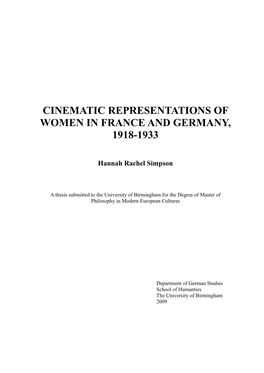 Cinematic Representations of Women in France and Germany, 1918-1933