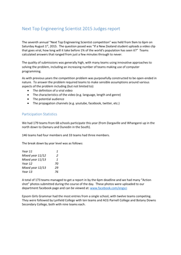 Next Top Engineering Scientist 2015 Judges Report