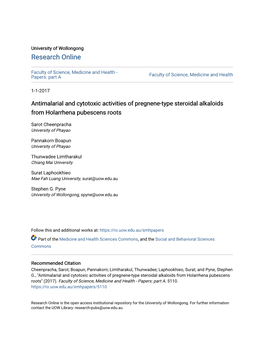 Antimalarial and Cytotoxic Activities of Pregnene-Type Steroidal Alkaloids from Holarrhena Pubescens Roots