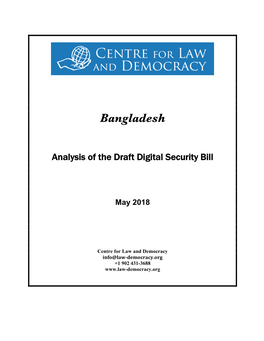 Analysis of Digital Security Bill, Bangladesh, May 2018