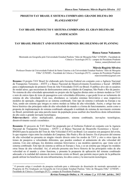 Projeto Tav Brasil E Sistema Combinado: Grande Dilema Do Planejamento1