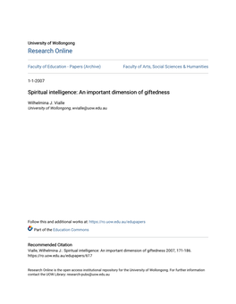 Spiritual Intelligence: an Important Dimension of Giftedness