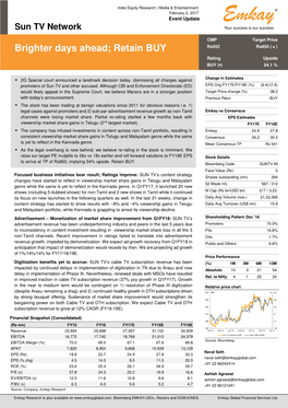 Brighter Days Ahead; Retain BUY Rating Upside