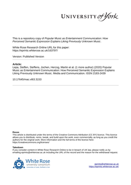 Popular Music As Entertainment Communication: How Perceived Semantic Expression Explains Liking Previously Unknown Music