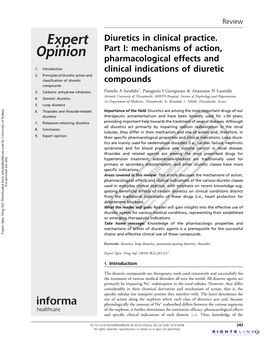 Diuretics in Clinical Practice. Part I: Mechanisms of Action, Pharmacological Effects and 1