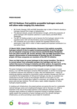 GET H2 Nukleus: First Publicly Accessible Hydrogen Network Will Allow Wide-Ranging CO2 Reductions