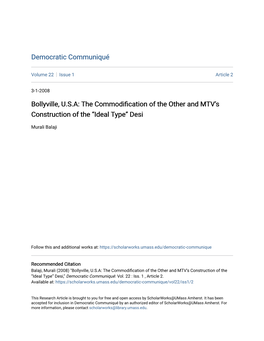 The Commodification of the Other and Mtvâ•Žs Construction of the Â