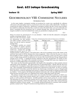 Lecture 12: Cosmogenic Isotopes In