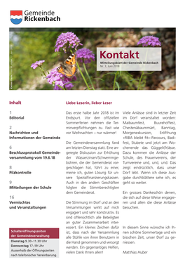 Kontakt Mitteilungsblatt Der Gemeinde Rickenbach Nr