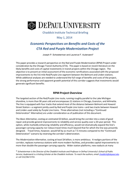 Economic Perspectives on Benefits and Costs of the CTA Red and Purple Modernization Project