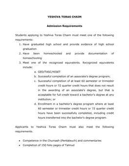 Admissions Policy and Procedures