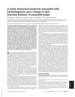 A Newly Discovered Bacterium Associated with Parthenogenesis and a Change in Host Selection Behavior in Parasitoid Wasps