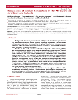 Deregulation of Calcium Homeostasis in Bcr-Abl-Dependent Chronic Myeloid Leukemia