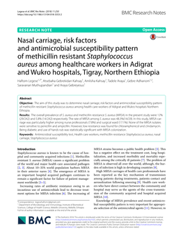 Nasal Carriage, Risk Factors and Antimicrobial Susceptibility Pattern of Methicillin Resistant Staphylococcus Aureus Among Healt