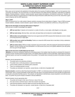 Santa Clara County Superior Court Alternative Dispute Resolution Information Sheet