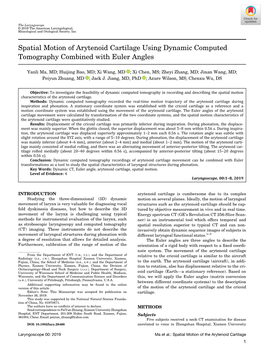 Spatial Motion of Arytenoid Cartilage Using Dynamic Computed Tomography Combined with Euler Angles