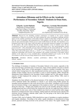 Attendance Dilemma and Its Effects on the Academic Performance of Secondary Schools’ Students in Osun State, Nigeria