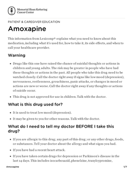 Amoxapine | Memorial Sloan Kettering Cancer Center