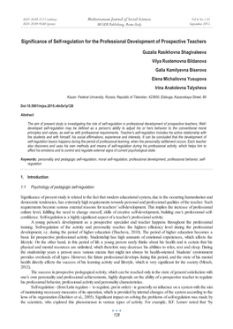 Significance of Self-Regulation for the Professional Development of Prospective Teachers