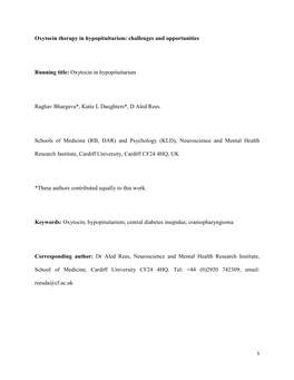 Oxytocin Therapy in Hypopituitarism: Challenges and Opportunities