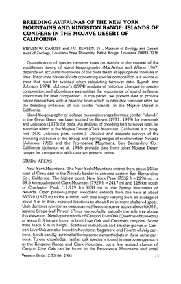 Breeding Avifaunas of the New York Mountains and Kingston Range: Islands of Conifers in the Mojave Desert of California