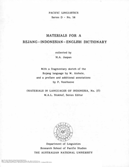 Materials for a Rejang-Indonesian-English Dictionary