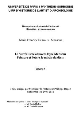 Le Surréalisme À Travers Joyce Mansour Peinture Et Poésie, Le Miroir Du Désir