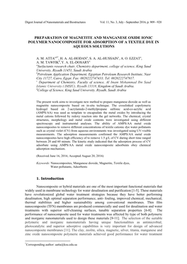 Preparation of Magnetite and Manganese Oxide Ionic Polymer Nanocomposite for Adsorption of a Textile Dye in Aqueous Solutions