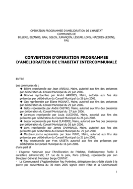 Convention D'operation Programmee D'amelioration De L'habitat