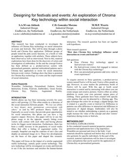 An Exploration of Chroma Key Technology Within Social Interaction S.A.M Van Alebeek C.D