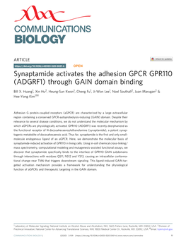 Synaptamide Activates the Adhesion GPCR GPR110 (ADGRF1) Through GAIN Domain Binding