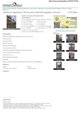 2 Bedroom Apartment / Flat for Sale in New Perungalathur, Chennai