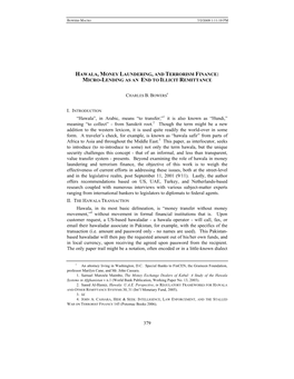 Hawala, Money Laundering, and Terrorism Finance: Micro-Lending As an End to Illicit Remittance