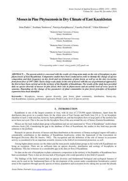 Mosses in Pine Phytocenosis in Dry Climate of East Kazakhstan