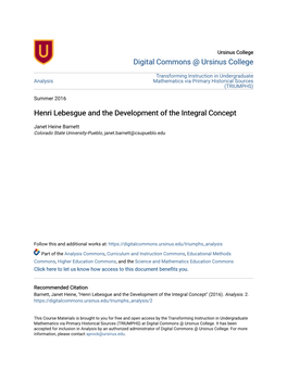 Henri Lebesgue and the Development of the Integral Concept