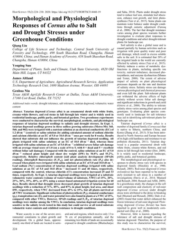 Morphological and Physiological Responses of Cornus Alba to Salt