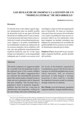 Los Huilliche De Osorno Y La Gestión De Un “Modelo Litoral” De Desarrollo 1